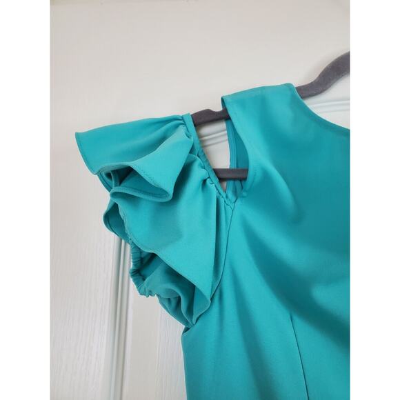 Tome NYC Ariel Turquoise Sea Green Ruffled Stretch Midi Dress, Size 2 - Picture 10 of 12
